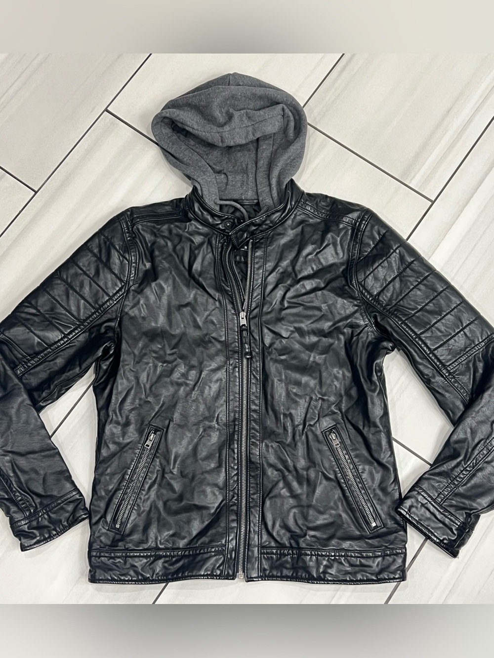 Hollister Moto Leather Full Zip Jacket Black Womens Med Zip pockets Motorcycle